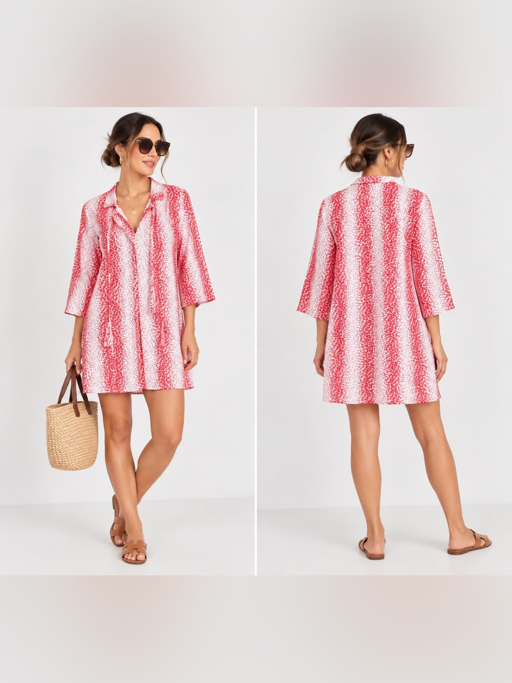 Tuckernuck | Red & White Printed Tunic Caftan Dress - Size Small